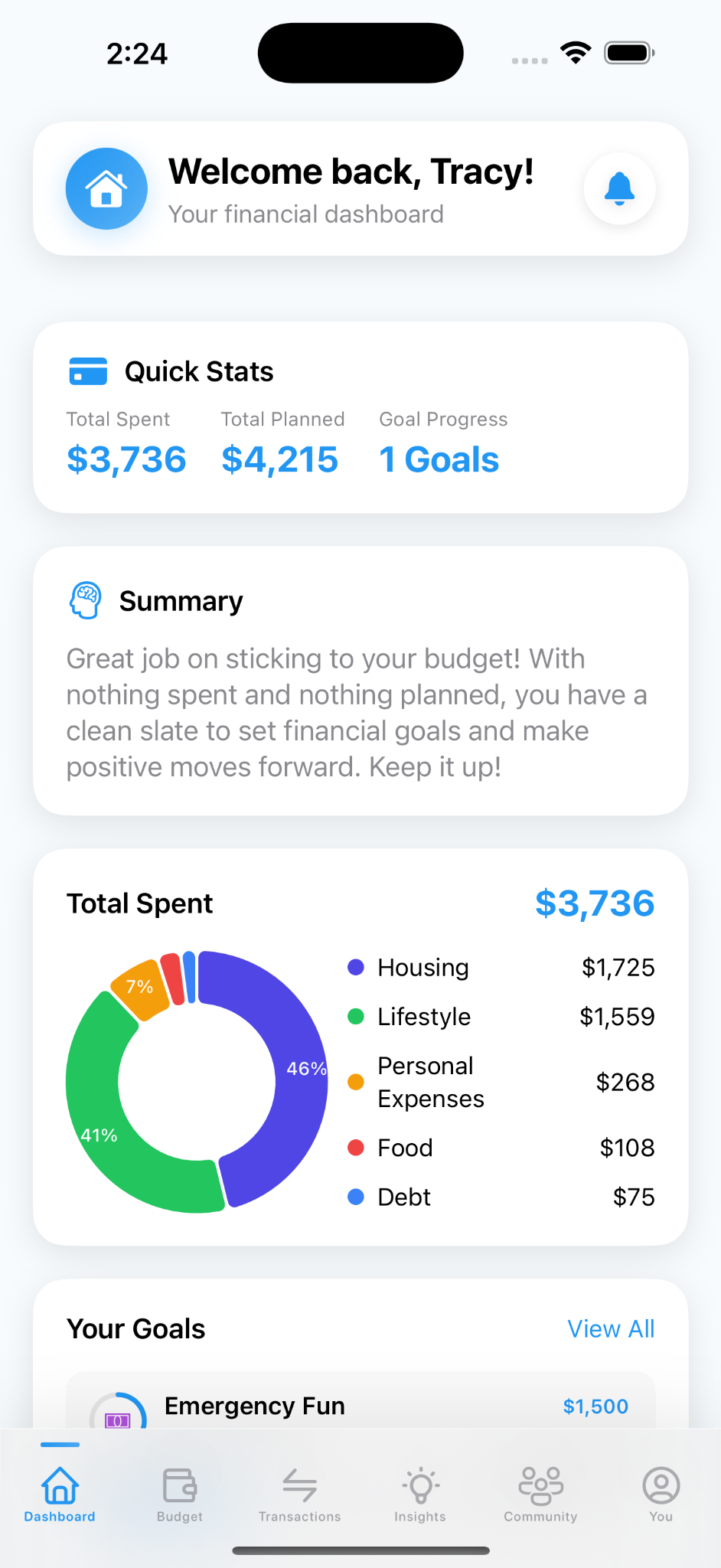 BalanceUp dashboard